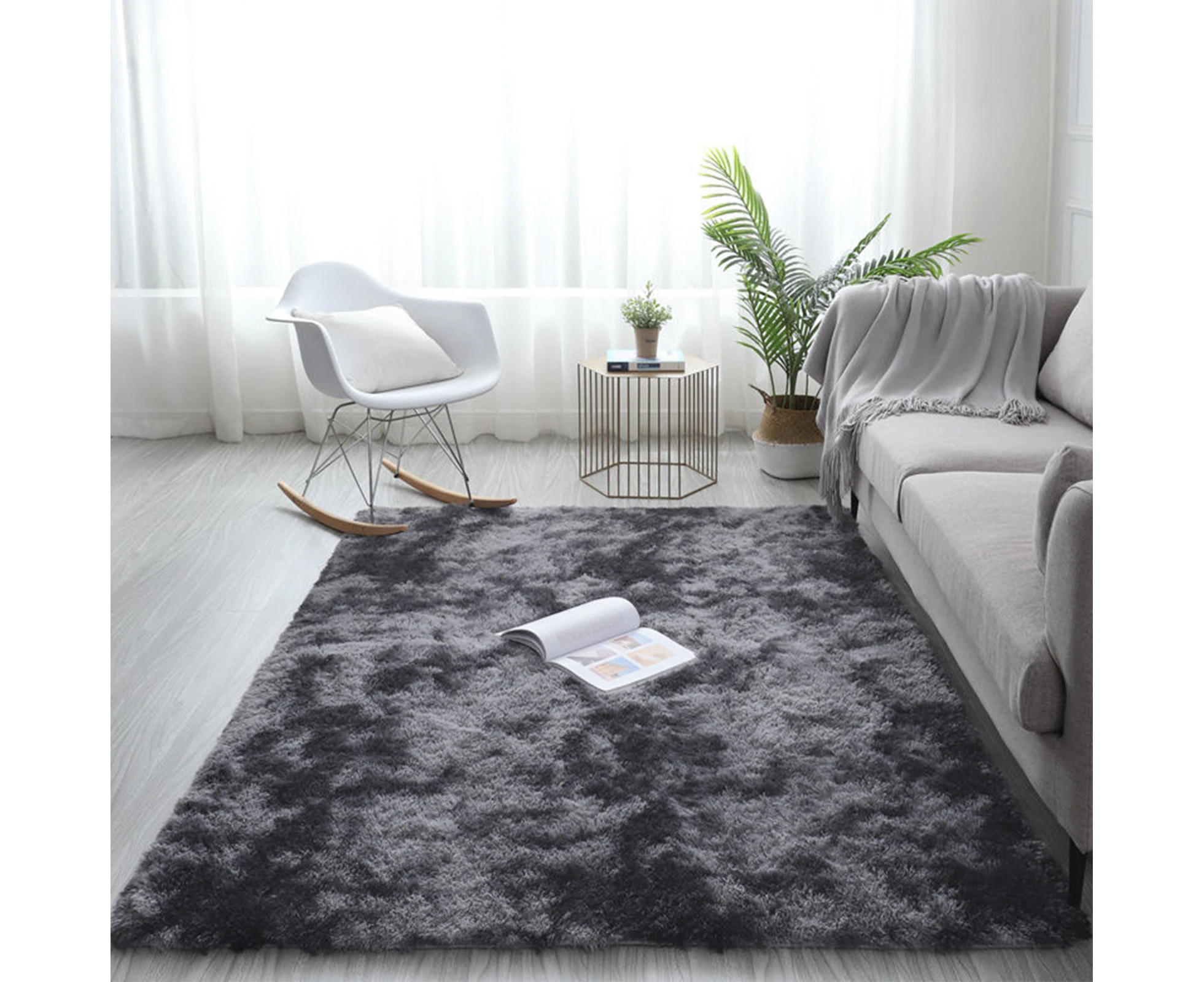 Floor Rugs 200x230cm Area Rugs Shaggy Plush Carpets Bedroom Living Room Rug Large Mat Carpet Dark Grey