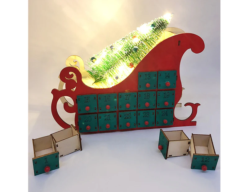Sunshine DIY Wood Countdown Calendar Drawers Design Christmas Tree Advent Calendars Home Decor - Red