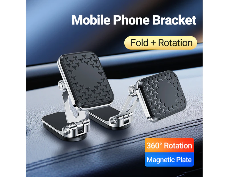 Car Phone Holder Foldable 360 Degree Rotation Magnetic Plate Car Navigation Mobile Phone Bracket Support for Driving - Silver