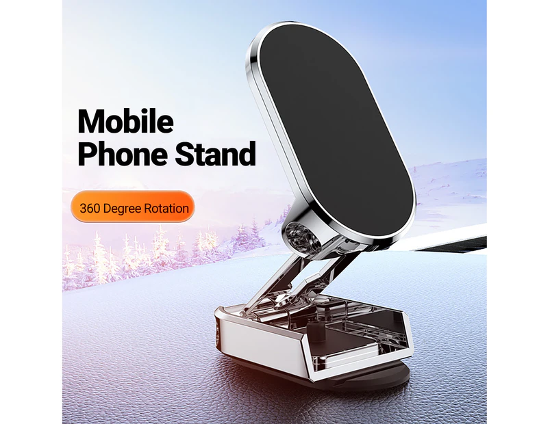 Car Phone Holder Foldable 360 Degree Rotation Magnetic Plate Car Navigation Mobile Phone Stand GPS Bracket for Vehicle - Silver