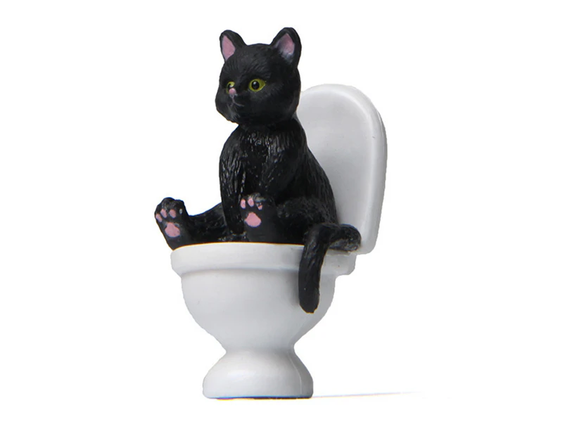 Cat Figures High Simulation Vivid Expression Decoration Accessories Toilet Sitting Miniature Cat Animal Model Toy for Kids - Black