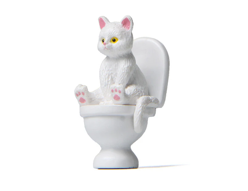 Cat Figures High Simulation Vivid Expression Decoration Accessories Toilet Sitting Miniature Cat Animal Model Toy for Kids - White