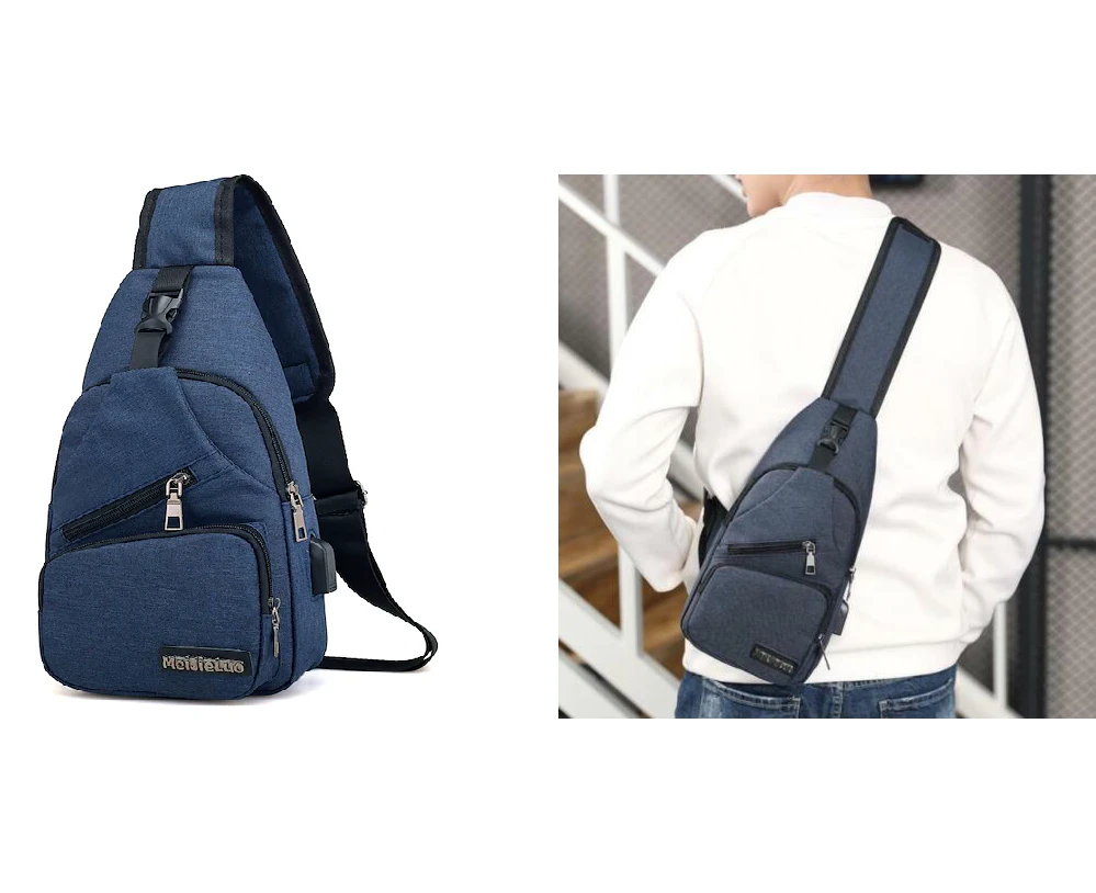 Shoulder Backpack Chest Bag Man Sling Cross Body Satchel Mens Purse Travel Blue