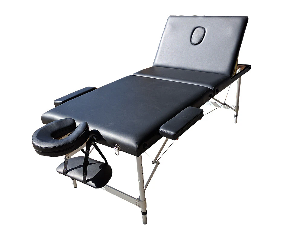 Portable Aluminium Massage Table 3 Fold Bed Therapy Waxing 75Cm Black