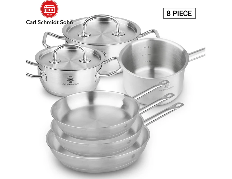 Pro-X 8pcs Stainless Steel Cookware Casserole Saucepan Pot Lid Frying Pan