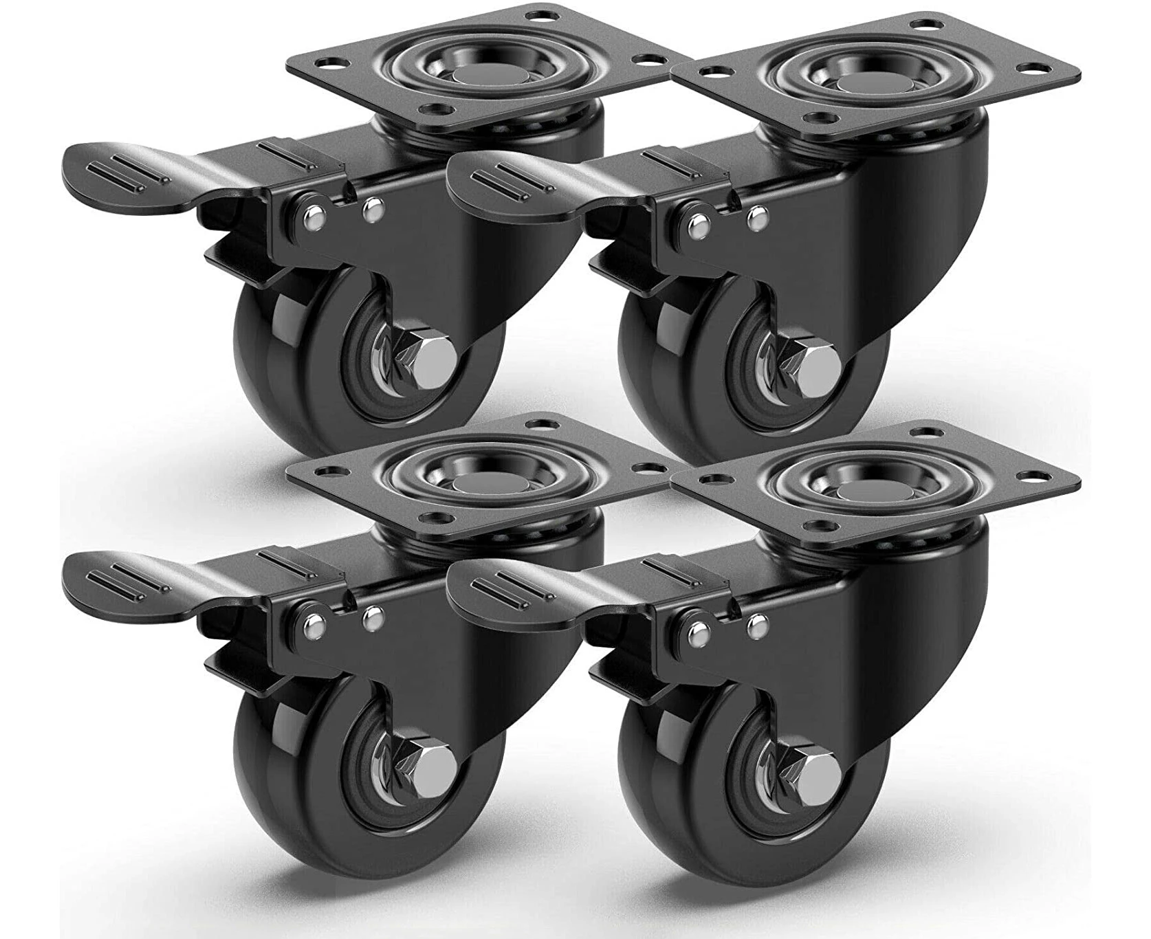 Swivel Casters with Safety Double Lock and Polyurethane Foam Noiseless Wheels, Heavy Duty - 70kg per caster