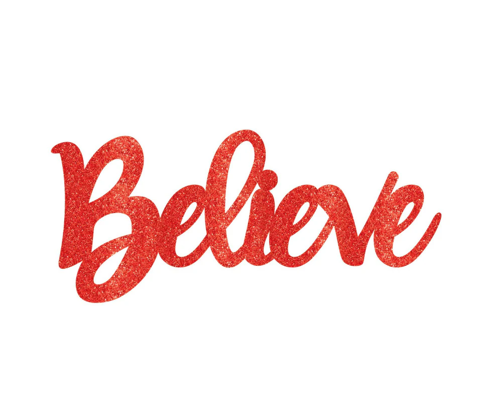 Believe Red Glittered Sign Christmas Photo Prop