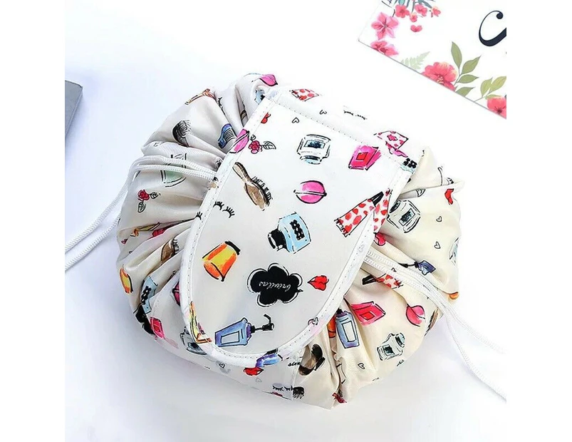 Lazy Cosmetic Bag Printing Drawstring Makeup case Storage Bag Portable Travel [Colour: BEIGE LIPSTICK]