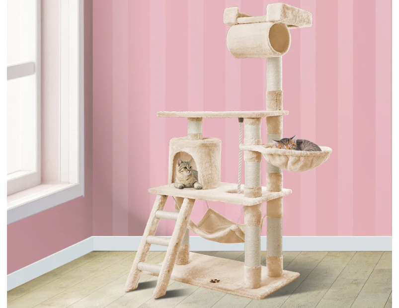 BEASTIE Cat Tree Scratching Post Scratcher Tower Condo House Furniture Wood 140cm