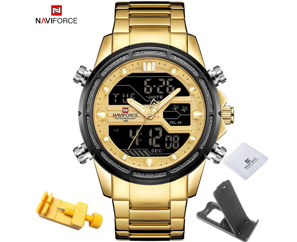 NAVIFORCE Watches for Men Luxury Brand Digital Chronograph Sport Quartz Wristwatch Waterproof Military Steel Band Luminous Clock