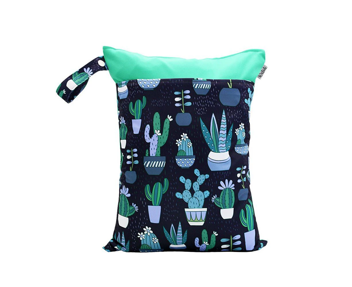 Waterproof Double Zip Wet Bag Navy Cactus 30x40cm