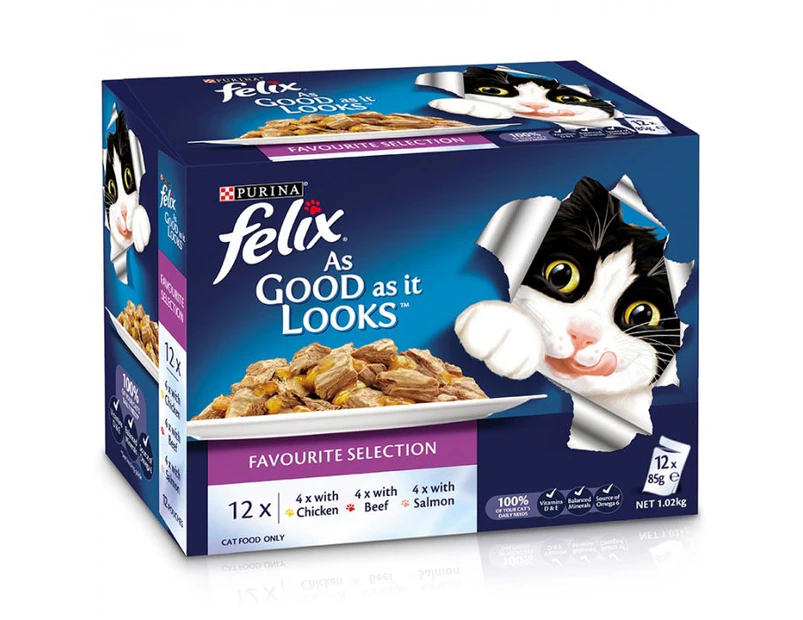 Felix Favourite Selection Cat Food Chicken Beef Salmon 85g x 12