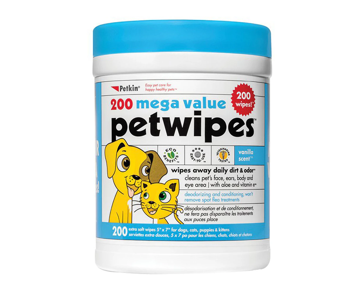 Petkin Mega Value Pet Wipes for Dogs & Cats 200 Pack