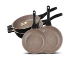 K2 4pc Ceramic Stone Deep Frying Pan Frypans Cookware Induction Non Stick Pan