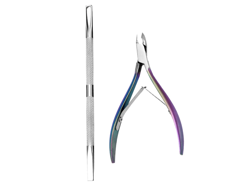 Nail Art Set-Color Titanium Stainless Steel Nail Cuticle Scissors, Nail Manicure Steel Pusher, Portable