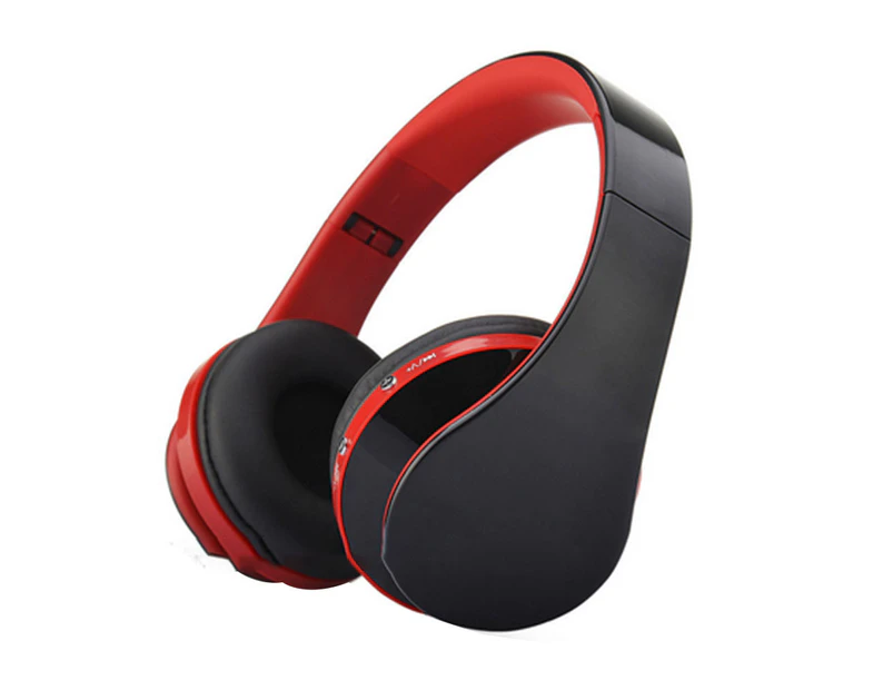 Wireless Bluetooth Headphones, Over-Ear Headphones with Mic, Foldable and Lightweight, MP3 Mode and Fm Radio-black red