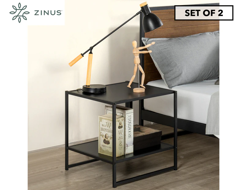 Set of 2 Zinus Modern Studio Square Wooden Side Tables - Black