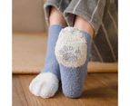 1 Pair Floor Socks Cat Paw Fuzzy Mid-calf Thickened Stretchy Keep Warm Soft Winter Thermal Indoor Home Slipper Sleeping Socks for Daily Wear-Blue&White - Blue & White