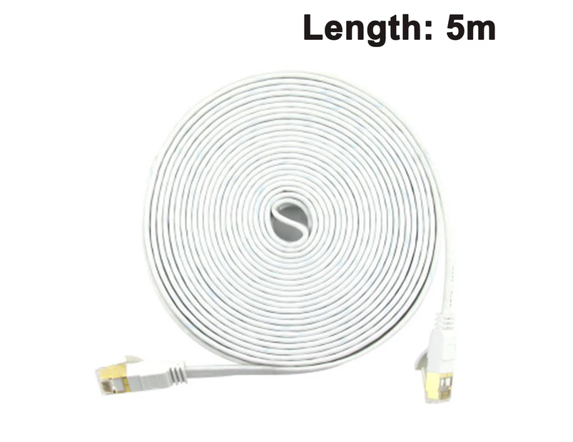 Ethernet Cable, Shielded Ethernet Cable Flat Cable Support 10Gbps 600Mhz - Compatible with Cat5/Cat6 Network-5m-White