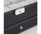 Black Leather Watch Box Jewelry Display Case with Drawers (12 Slots with 2 Layers)