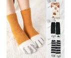 Cartoon Women Autumn Winter Cats Paws Coral Fleece Homewear Warm Floor Socks-Black Brown - Black Brown