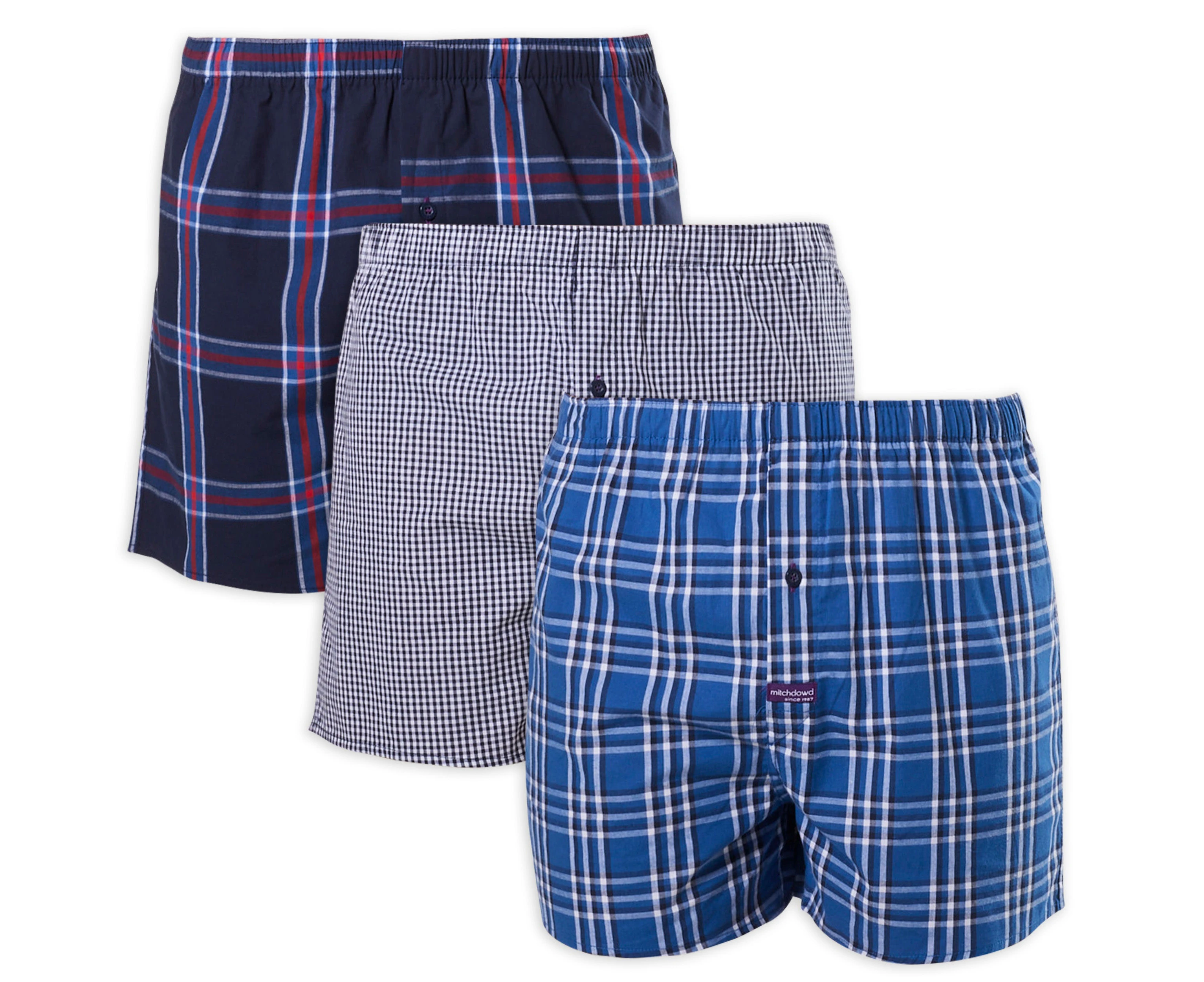 Mitch Dowd - Men's Regular Check Yarn Dyed Boxer Shorts 3 Pack - Navy