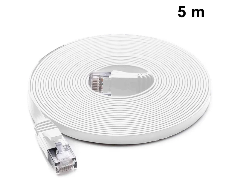 Flat Shielded Ethernet Patch Cord Network Cable Plating Plug Wire for High Speed Computer Router Ethernet-5m white