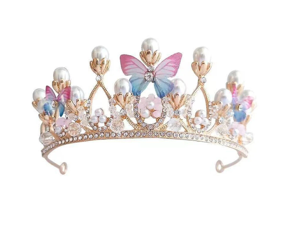 Princess Tiaras For Girls,birthday Crown For Girls Butterfly Princess Performance Disc Hair Model Catwalk Handmade Crystal Tiara