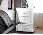 Bedside Table Mirrored Cabinet Nightstand Side End Table 3 Drawers - Silver