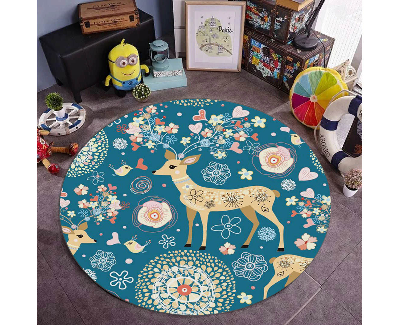 Round Childrens Place Mats Area Rug, Baby Child Kids Playing Floor Mats Best for Dining Room Home Bedroom Decoration, 160 x 160cm, KL-1053