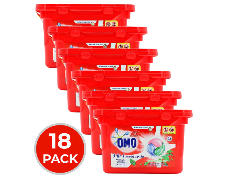 18 x OMO 3-In-1 Fresh Eucalyptus Laundry Capsules Pk15 (270 Capsules)