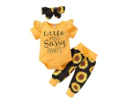 Baby Kids Girl Clothes Short Sleeve Romper Pants Sunflower Outfit - LongPants