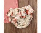 3Pcs Newborn Infant Baby Girl Clothes Ruffle Romper Bodysuit Floral Shorts - Pink