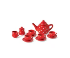 Children's 13 Piece Porcelain Picnic Tea Set In A Basket Red