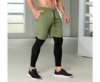 Bonivenshion Men's 2 in 1 Running Pants Gym Workout Compression Pants for Men Training Athletic Pants-Green