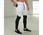 Bonivenshion Men's 2 in 1 Running Pants Gym Workout Compression Pants for Men Training Athletic Pants-White