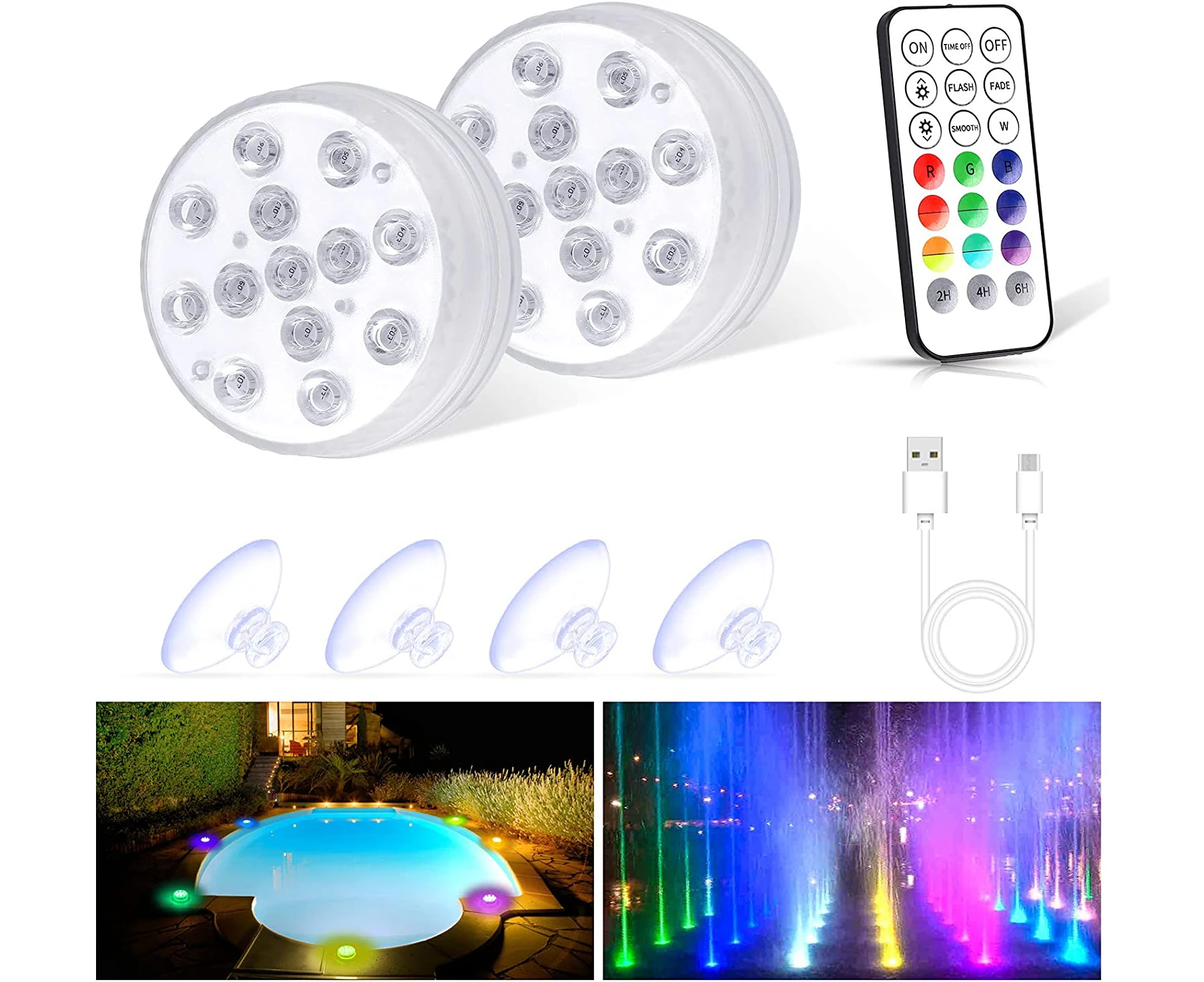 Hot Tub Lights Submersible Led Light Waterproof 2 pcs Underwater Pool Lights with 13 LED Beads for Aquarium Swimming Pool Fish Tank Vase Base Parties Decor