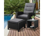 Livsip Outdoor Setting Recliner Chair Table Set Wicker Lounge Patio Furniture 3Pcs/Set