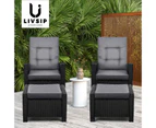 Livsip Outdoor Recliner Chairs Ottoman Set Wicker lounge Patio Furniture Black