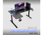 MIUZ 160cm Black RGB LED Gaming Desk Computer Home Office Writing Desk Racer Table Carbon Fiber - Black 160cm