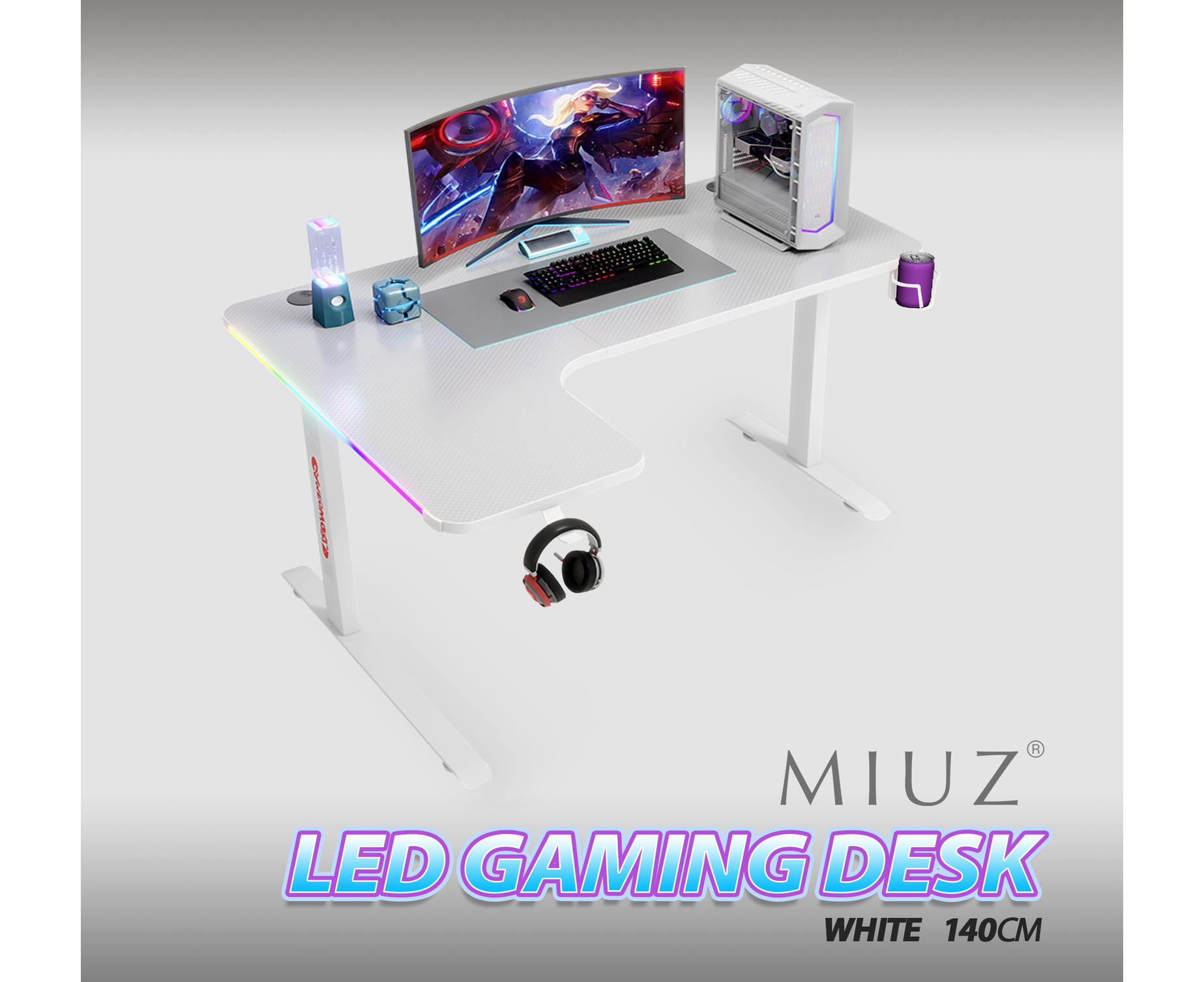 MIUZ RGB LED Gaming Desk Computer Home Office Writing Desk Racer Table