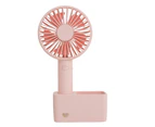 Handheld USB Desk Fan 3 Adjustable Speeds 2000mAh Battery Portable Powerful Wind Pen Holder Fan for Home-Pink