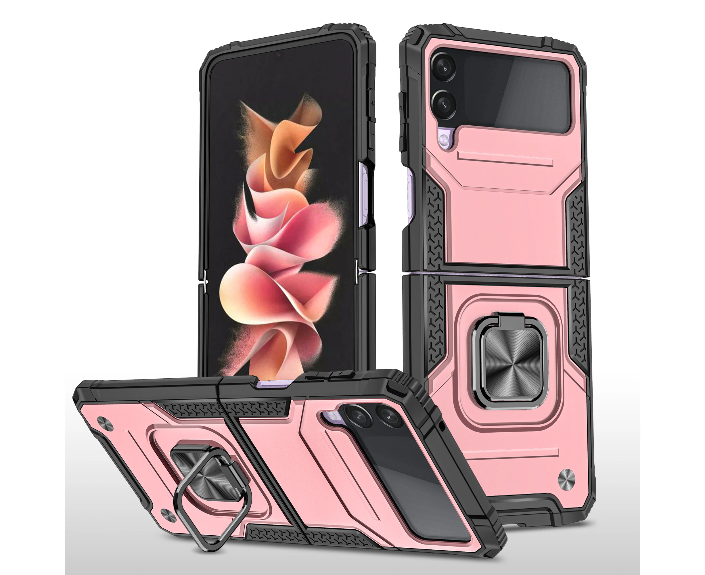 For Samsung Galaxy Z Flip 4 Case with Magnetic Ring Holder - Pink