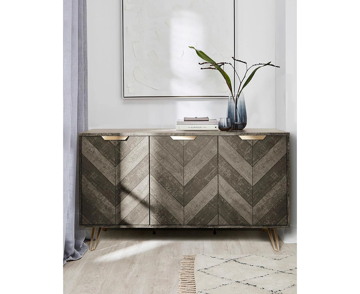 Cosmoliving Burnt Oak 3 Door Sideboard Cabinet - Elegant Storage Solution with Modern Design