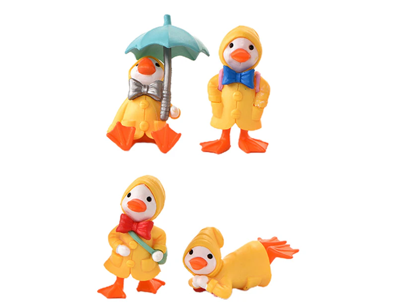 ricm 4Pcs/Set Animated Ducks Figurines Cartoon Plastic Exquisite Decorative Ducks Statue for Kids-Yellow
