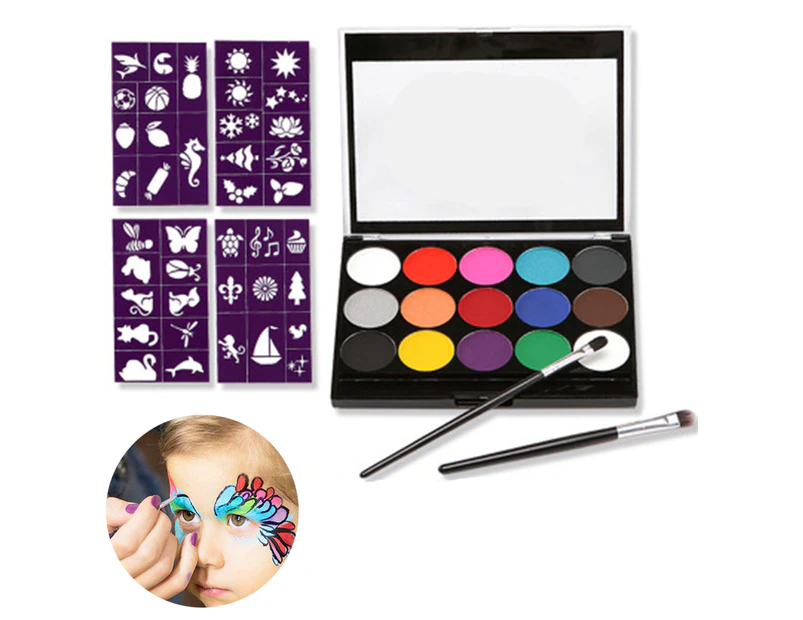 Body Children's Make-Up colors, 15 colors Make-Up Palette 2 pens + 4 templates Children's Face Paint Set