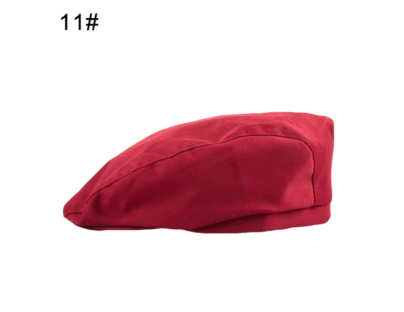 Nirvana Unisex Beret Geometric Pattern Duck Mouth Style Men Women Pure Color Short Brim Chef Hat for Baker-Purplish Red