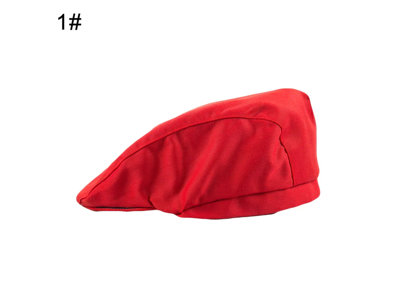 Nirvana Unisex Beret Geometric Pattern Duck Mouth Style Men Women Pure Color Short Brim Chef Hat for Baker-Red