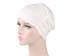 Nirvana Solid Color Men Women Pleated Cotton Beanie Cap Hair Loss Sleeping Chemo Hat-Black