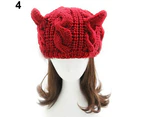 Nirvana Women's Winter Knit Crochet Braided Cat Ears Beret Beanie Ski Knitted Hat Cap-Red